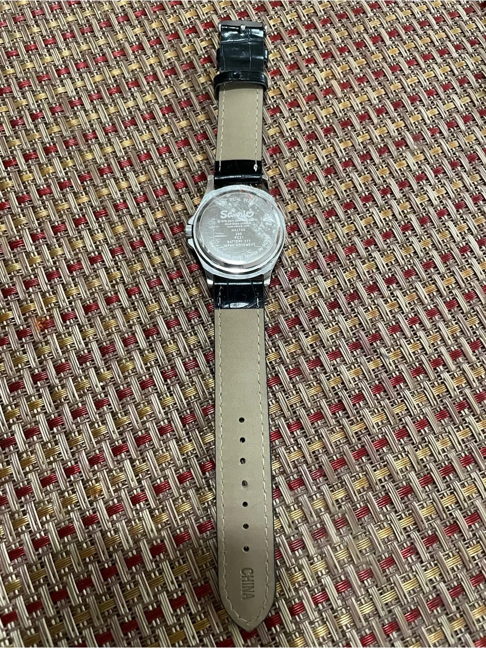 Hello Kitty Black Leather Strap Watch with Crystal Accents
